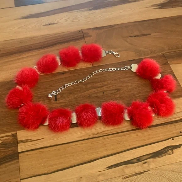 Accessories | Silver And Red Fur Chain Belt | Poshmark display picture 2